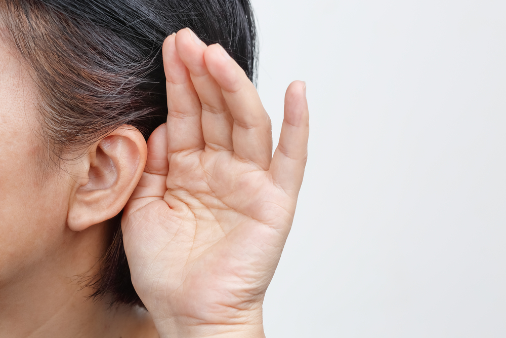 Senior woman with hearing loss.